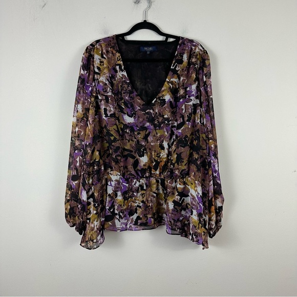 Rachel Rachel Roy | Purple and Gold Artistic Print Long Sleeve Blouse Size 3X - Picture 1 of 7